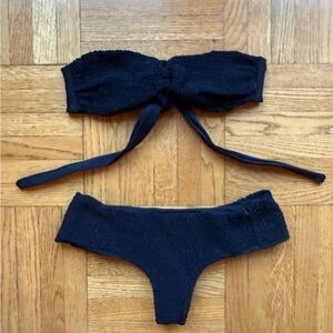 Tori Praver Black Bandeau Bikini Set w/ Cheeky Bottoms